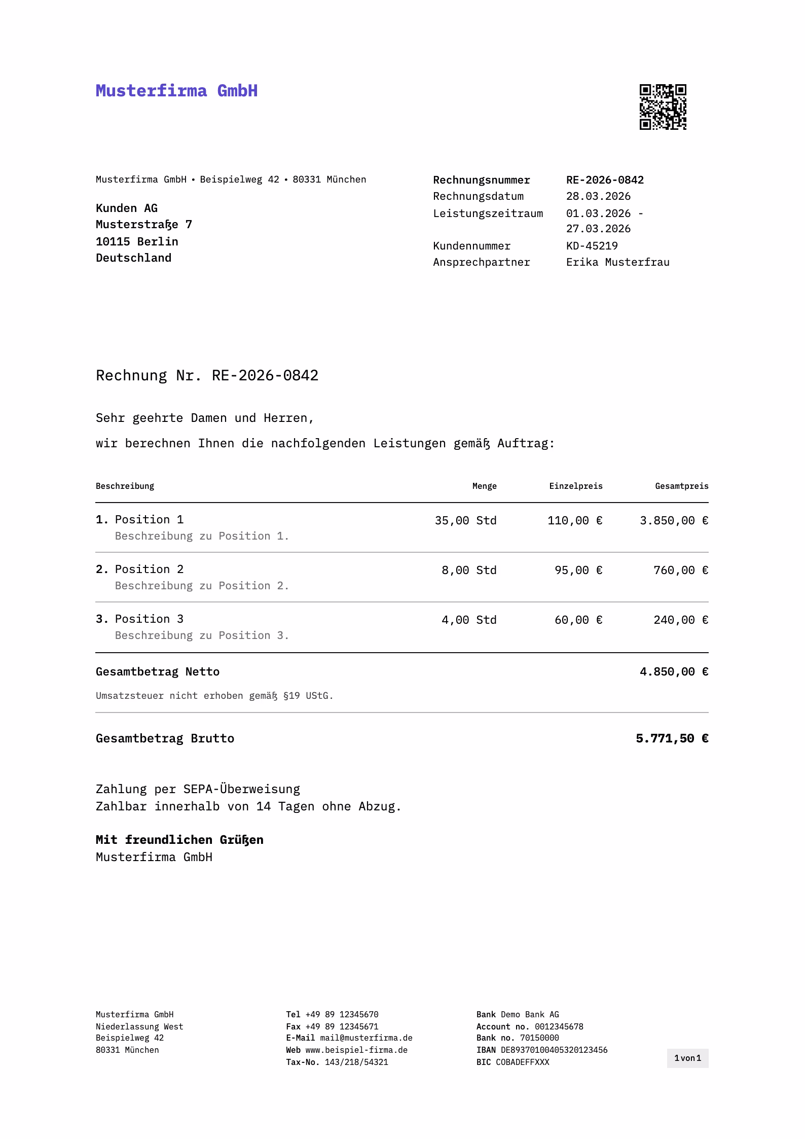 Mono sevdesk Vorlage